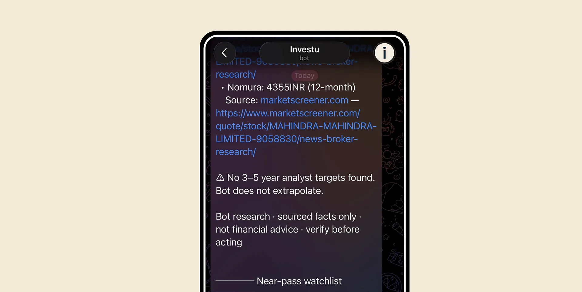 What the bot prints when no broker has published a long-term target.